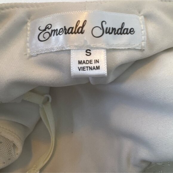 White Ruched Mini Dress With Glitter Accents Adjustable Spaghetti Straps - Picture 6 of 6